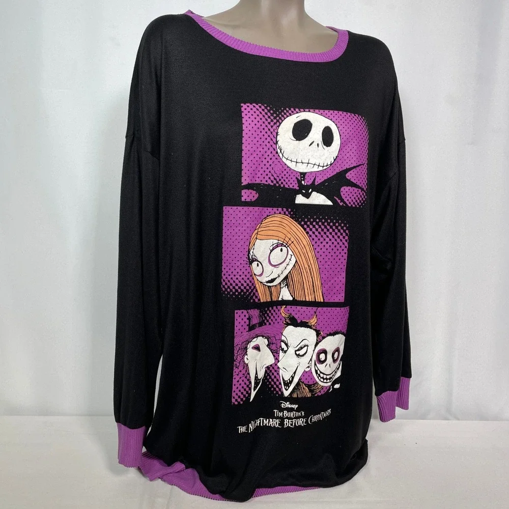 Disney Nightmare Before Christmas Jack Sally Black Purple Sleep Shirt Women's 2X - Picture 6 of 9